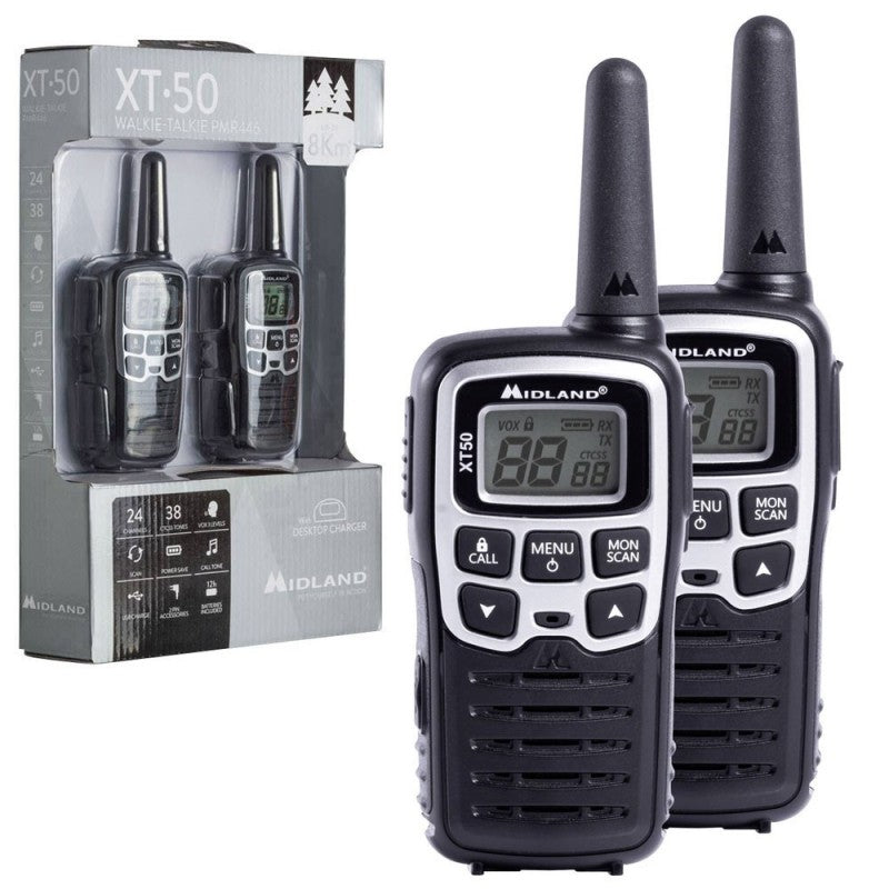 Midland XT50 Doppio Walkie Talkie Radio Ricetrasmettitori | Nero