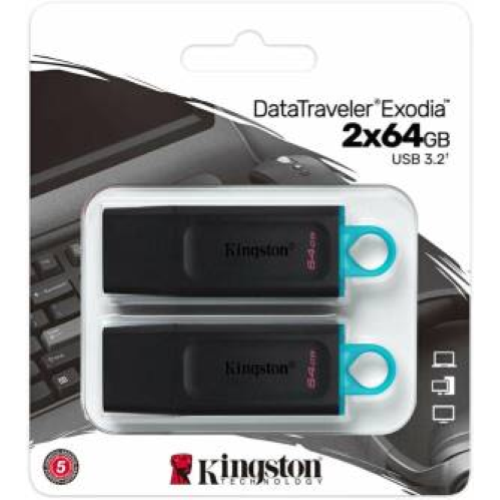 KINGSTON PENDRIVE USB-A 3.264GB DTX/64GB-2P NERO/CELESTE 2 PZ