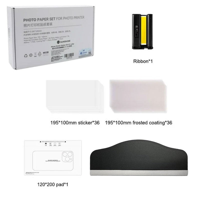 SUNSHINE Materiale per stampante fotografica C1 mini | FOGLI + RIBBON
