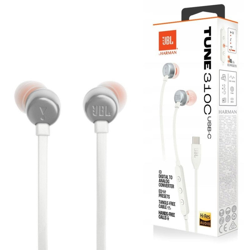 JBL Tune 310C Auricolari In-Ear USB-C con Comando e Microfono | Bianco