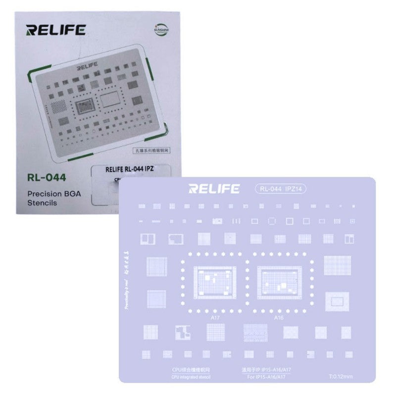 RELIFE RL-044 IPZ14 Tin Steel Stencil per Rigenerazione CHIP IC su CPU per iPhone 15 - A16/A17