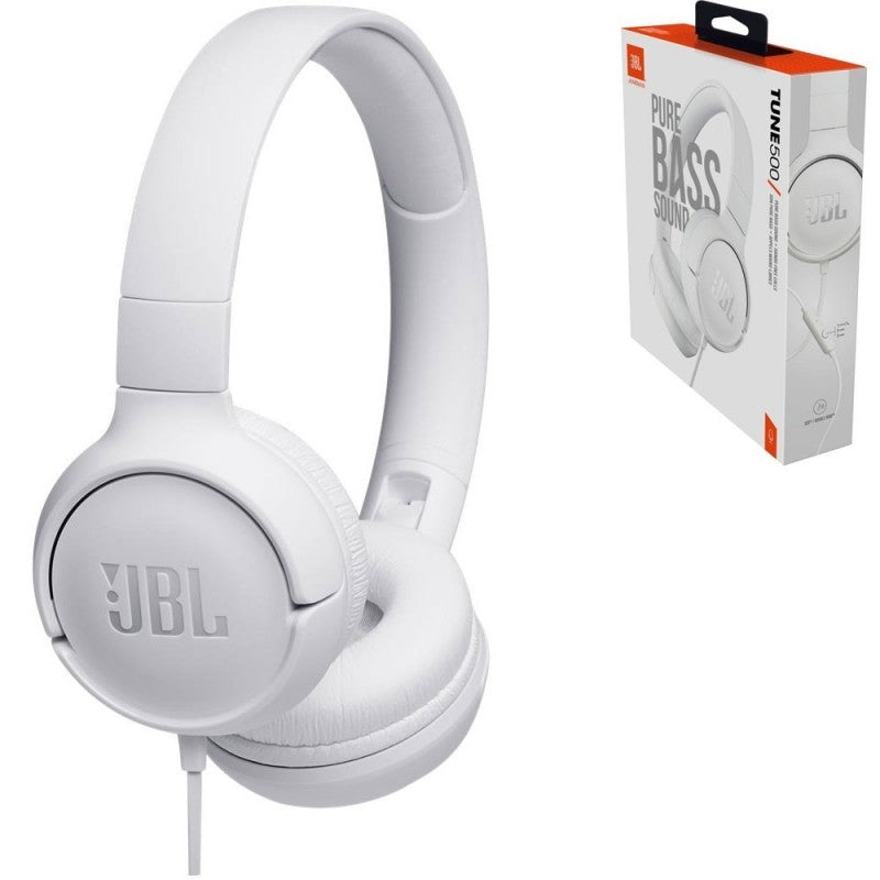 JBL Tune 500 T500 Cuffie Con Filo On-Ear Jack 3.5" Con Comandi e Microfono | Bianco