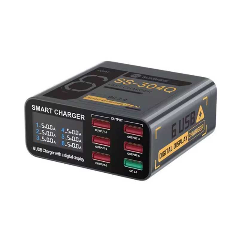 SUNSHINE SS-304Q Caricabatterie da Banco Caricatore Smart 6 Porte USB | Ghost Gray