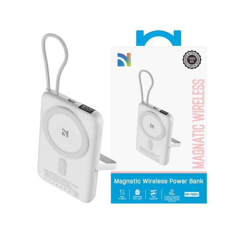 NCC Power Bank 10000mAh Caricabatterie Portatile MAGSAFE Ricarica Rapida Wireless 22.5W | Light Grey WW-T185BLF
