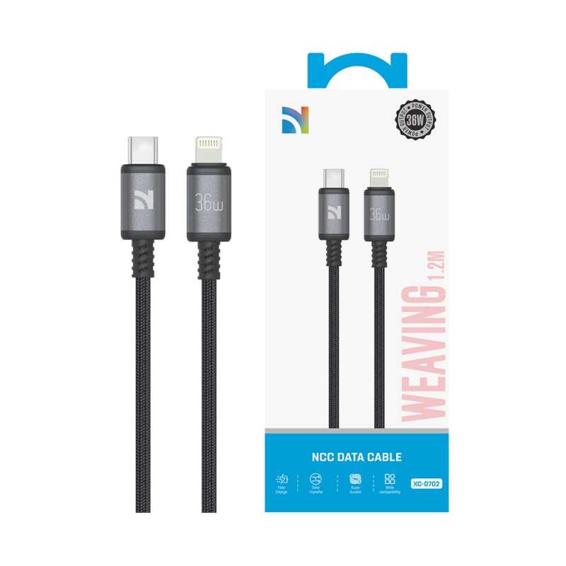 NCC Cavo di Ricarica da USB-C a Lightning 36W Intrecciato con Case in Alluminio SC XC-0702 | 1.2M Dark Grey
