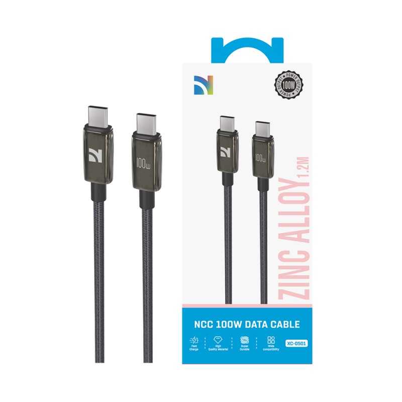 NCC Cavo di Ricarica da USB-C a USB-C 100W in Lega di Zinco XC-0501 | 1.2M Nero
