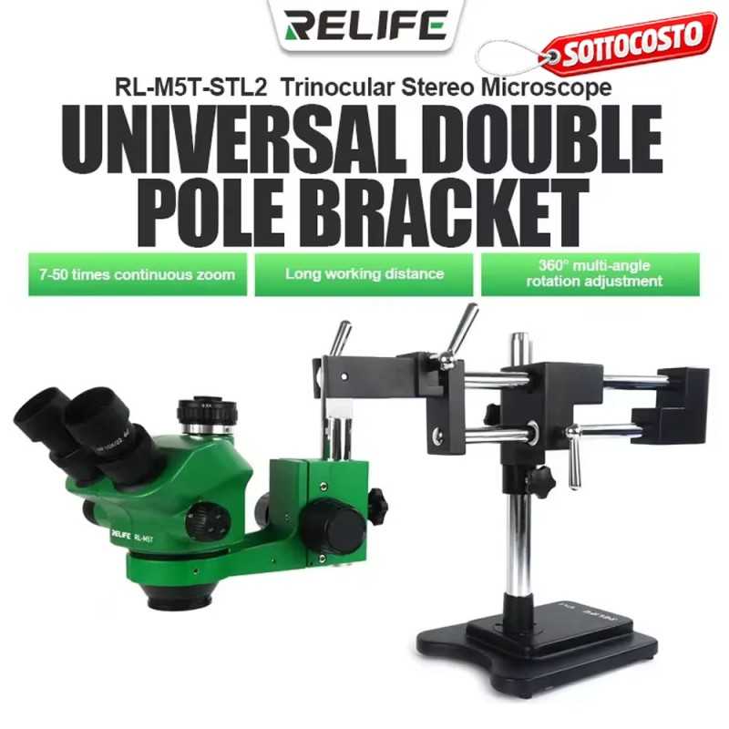 RELIFE RL-M5T Microscopio Trinoculare con Braccio STL2 Multidirezionale Interfaccia 0,5CTV / Verde