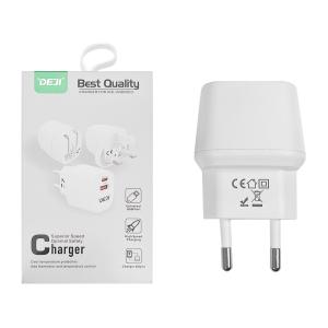 PRESA USB + TYPE-C DEJI 20W DUAL TYPE-A + TYPE-C BIANCO