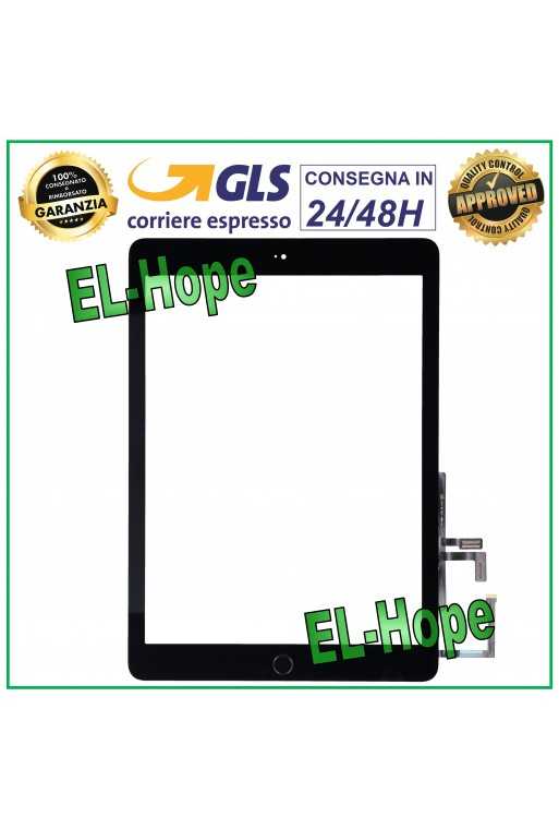 TOUCH PER APPLE IPAD 5 AIR WIFI 3G IC CHIP A1822 A1823 VETRO NERO + TASTO HOME