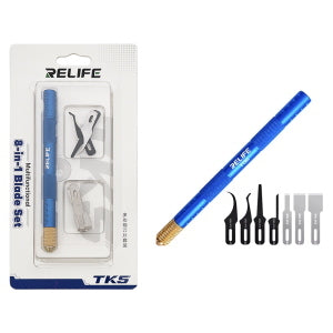 TAGLIERINO RELIFE TK5 PER RIMOZIONE IC / CPU / NAND / COLLA CHIP BGA CON SET LAME (8in1)