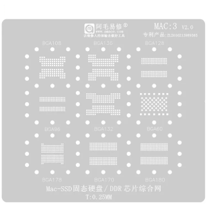 STENCIL PER REBALLING MACBOOK SSD DDR NAND BGA108 BGA136 BGA128 BGA96 BGA132 60 MAC3 0.12MM AMAOE