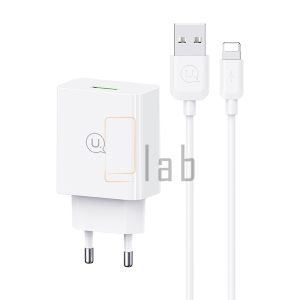 CARICABATTERIE COMPLETO A CARICA RAPIDA USB / LIGHTNING US-CC083 + US-SJ097 18W BIANCO USAMS