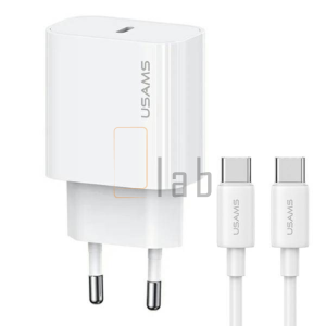 CARICABATTERIE COMPLETO A CARICA RAPIDA TYPE-C/TYPE-C US-CC226 + US-SJ711 20W BIANCO USAMS