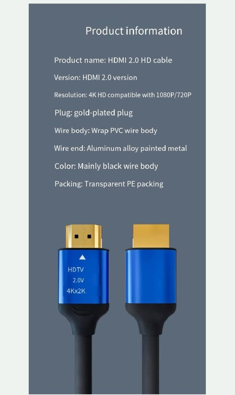 Cavo HDMI 2.0 4K x 2K HD Compatibile con 1080P/720P 1.8 metri Bulk | Nero