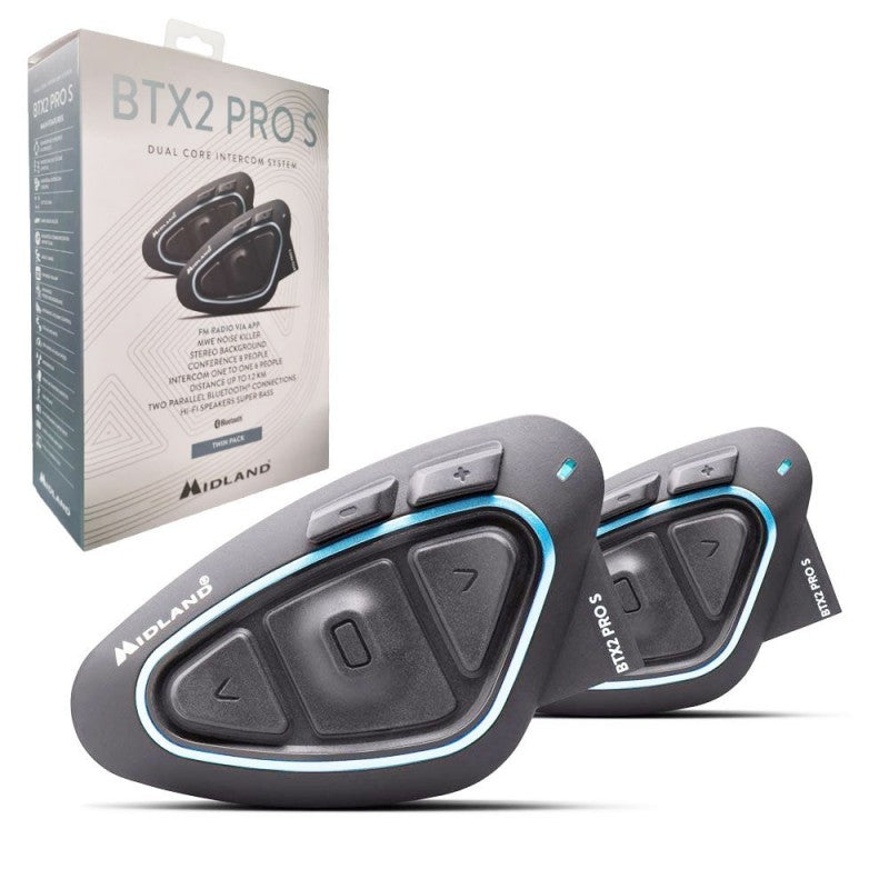 MIDLAND BTX2 PRO S Doppio Interfono Moto Bluetooth Auricolare da Casco Twin Pack