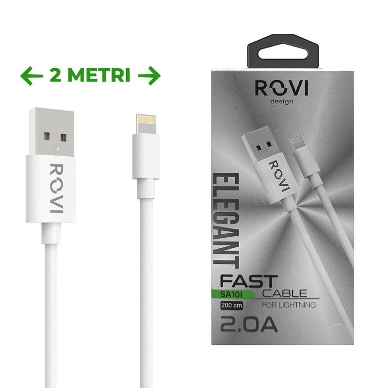 Rovi Elegant SA10L Cavo di Ricarica in PVC da USB-A a Lightning 2 Metri 2A | Bianco