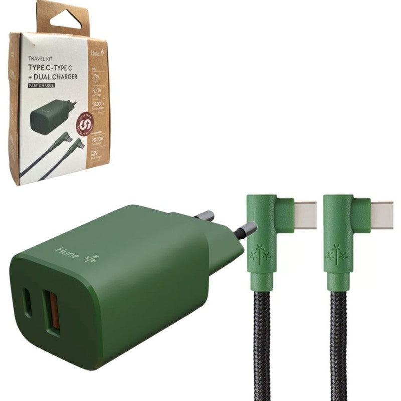 HUNE Adattatore USB A - Type C + Cavo di Ricarica Type-C - Type-C Fast Charge PD 3A | 1.2m