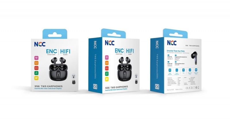 NCC Auricolare Bluetooth S56 Cuffie TWS ENC Clear Calls Smart Display Audio HIFI | Bianco