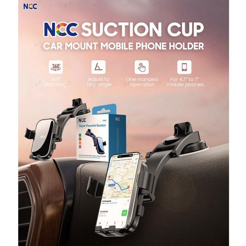 NCC Supporto da Auto CH20 Universale con Ventosa da Cruscotto Fino a 7" | Nero