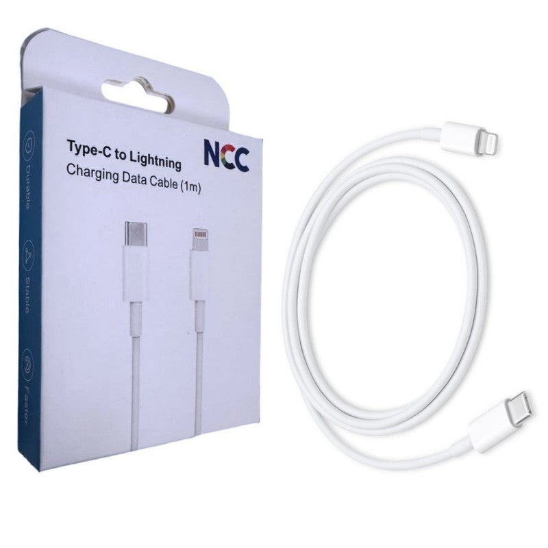 NCC Cavo di Ricarica da USB-C a Lightning 27W in PVC Ultra Resistente D117CL | 1 Metro Bianco