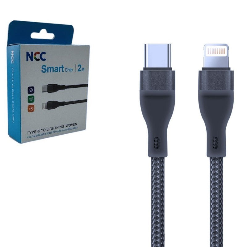 NCC Cavo di Ricarica da USB-C a Lightning 27W Woven in Tessuto | 2 Metri Nero