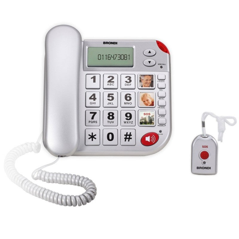 Brondi Super Bravo Plus Telefono Fisso Telecomando SOS Ampio Display Argento