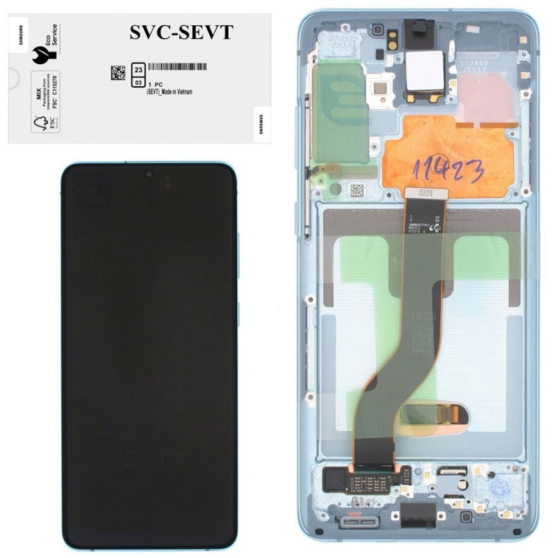 Samsung SERVICE PACK Display LCD ORIGINALE + Frame Per Galaxy S20+ PLUS G985/G986 No Cam | Blue Cloud