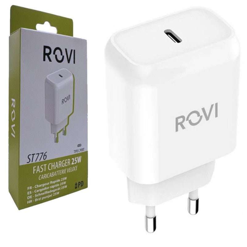 ROVI CaricaBatterie da Rete ST776 25W USB-C Fast Charger Power Delivery | Bianco