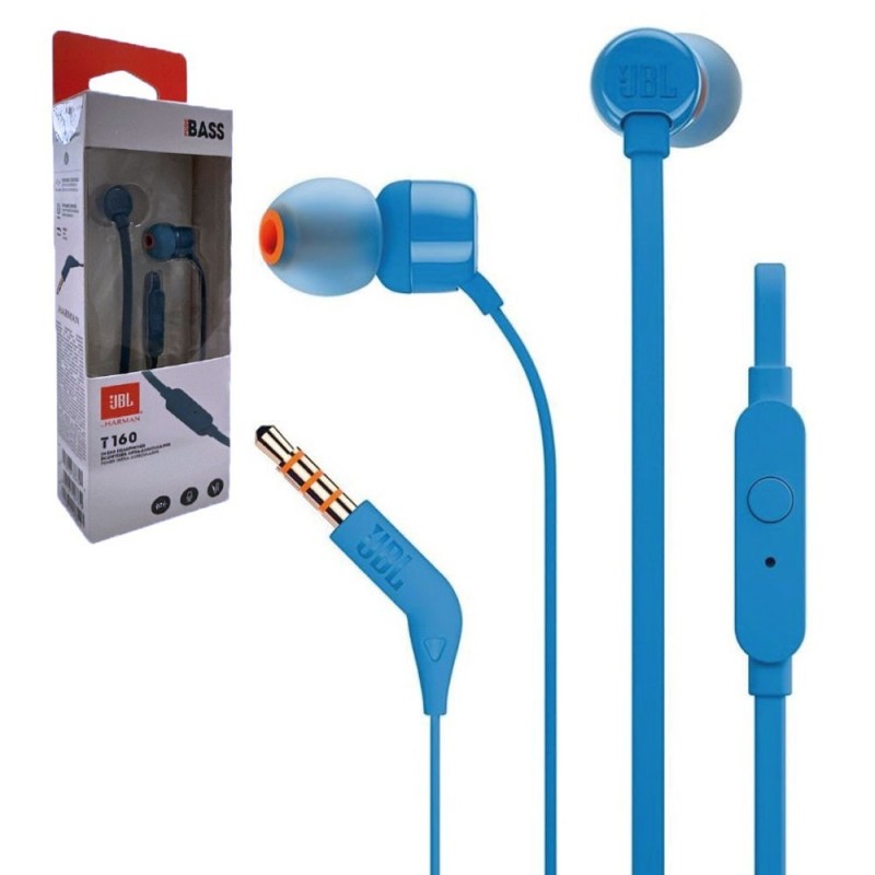 JBL Tune T160 Cuffie Auricolari con Filo 3 Pulsanti Jack 3.5 in-Ear | Blu