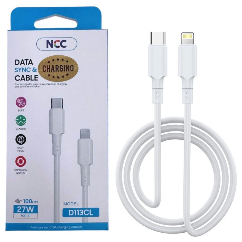 NCC Cavo di Ricarica da USB-C a Lightning 27W In TPE D113CL | 1M Bianco