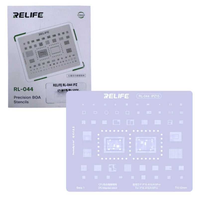 RELIFE RL-044 IPZ15 Tin Steel Stencil per Rigenerazione CHIP IC su CPU per iPhone 16-A18 / A18 Pro
