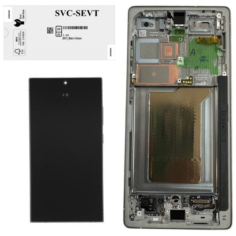 Samsung SERVICE PACK Display LCD ORIGINALE + Frame Per Galaxy S25 Ultra 5G 2024 S938 SILVER BLUE / WHITE