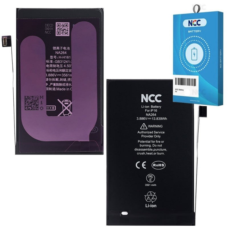 NCC Batteria Compatibile per Apple iPhone 16 A3287 A3081 A3286 A3288 | ZY Taiwan Chip