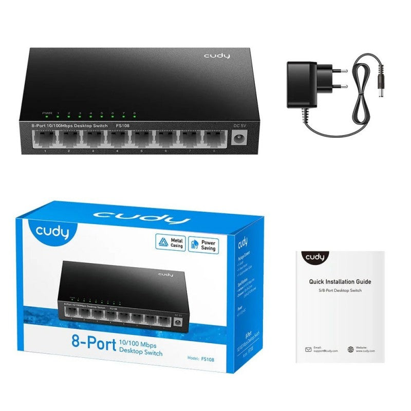CUDY Switch da Rete 8 PORTE Fast Ethernet 10/100 MBPS