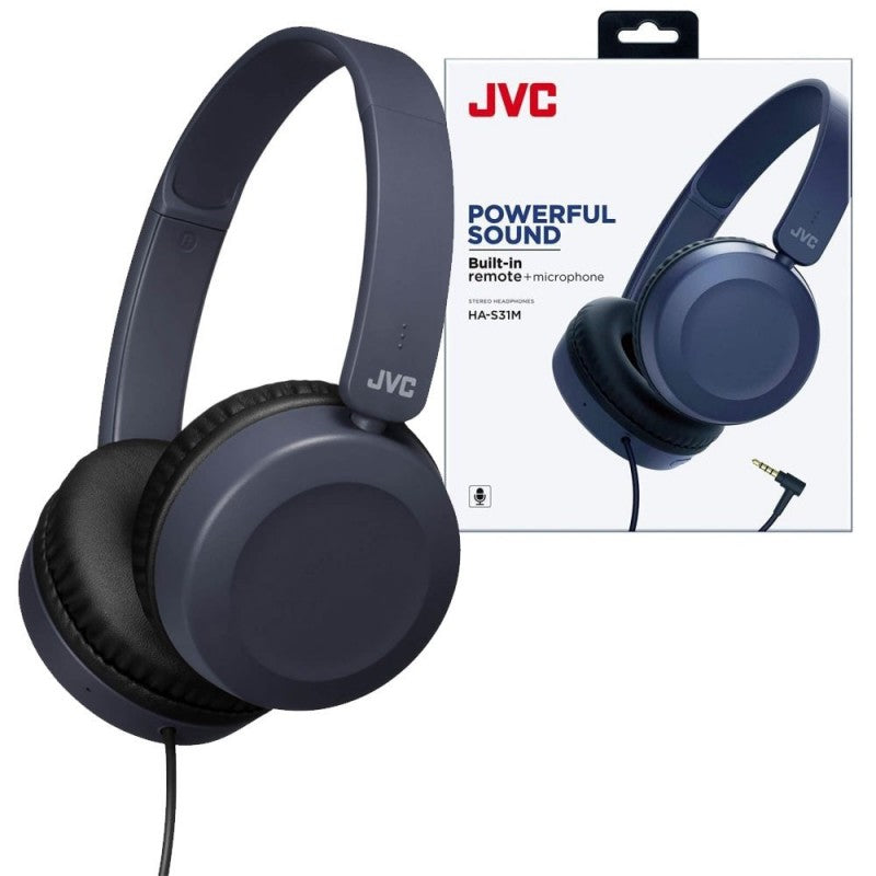 JVC Cuffie Pieghevoli Sovraurali Leggere con Telecomando e Microfono HA-S31M-A-E BLU
