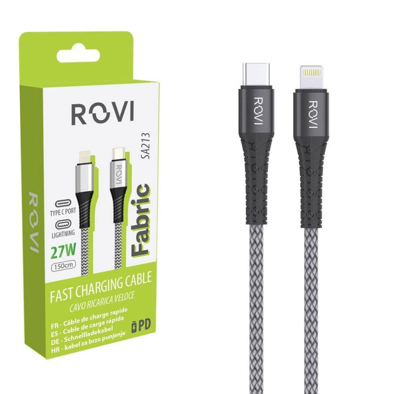 Rovi Fabric Cavo di Ricarica SA213 da Type-c a Lightning Rivestito in Tessuto 27W 1.5m | Silver