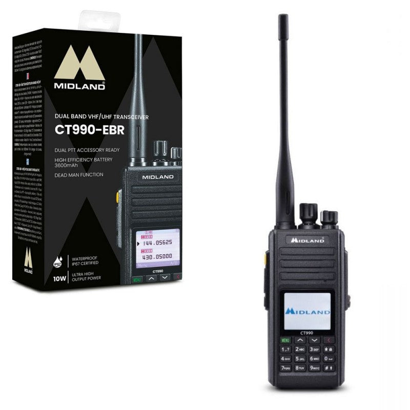 MIDLAND CT990 EBR Radio Ricetrasmettitore Dual Band VHF/UHF Portatile 10W IP67
