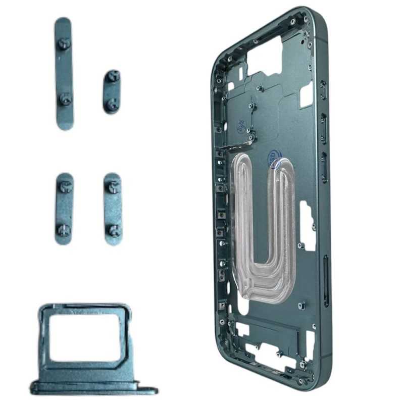 Middle Frame Telaio con Carrello Sim e Tasti Laterali per Apple iPhone 16 | Verde