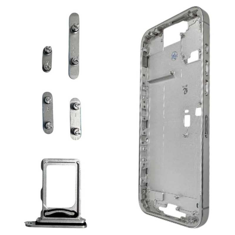 Middle Frame Telaio con Carrello Sim e Tasti Laterali per Apple iPhone 16 Pro Max | Bianco