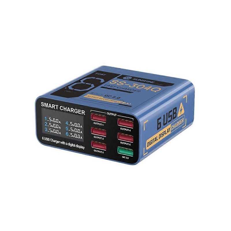 SUNSHINE SS-304Q Caricabatterie da Banco Caricatore Smart 6 Porte USB | Ghost Blue