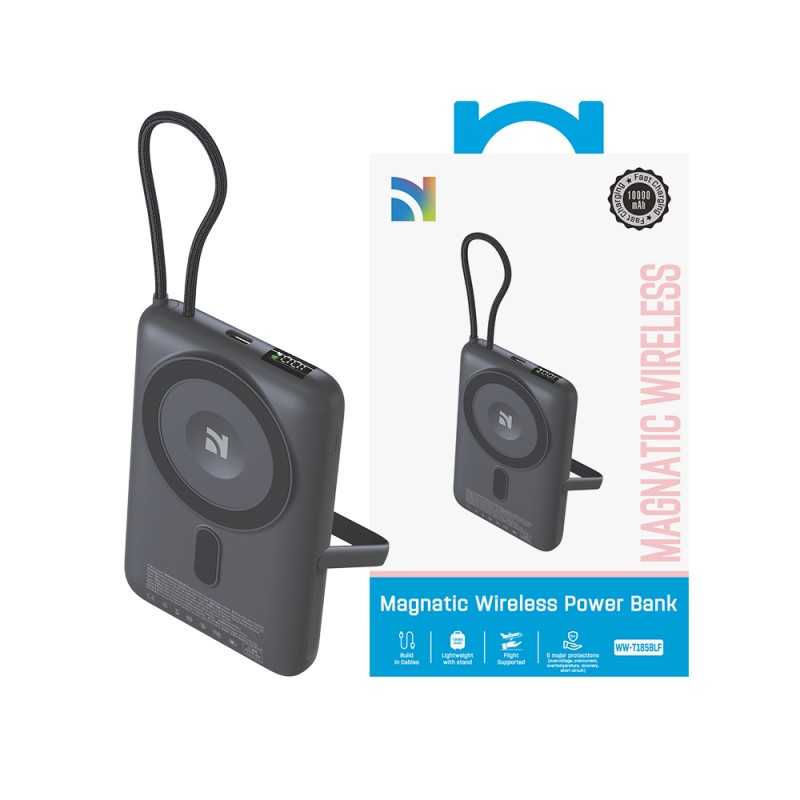 NCC Power Bank 10000mAh Caricabatterie Portatile MAGSAFE Ricarica Rapida Wireless 22.5W | Dark Grey WW-T185BLF