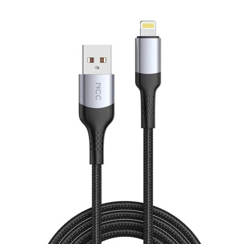 NCC Cavo di Ricarica da USB-A a Lightning 12W Intrecciato con Case in Alluminio D121AL | 1.2M Nero