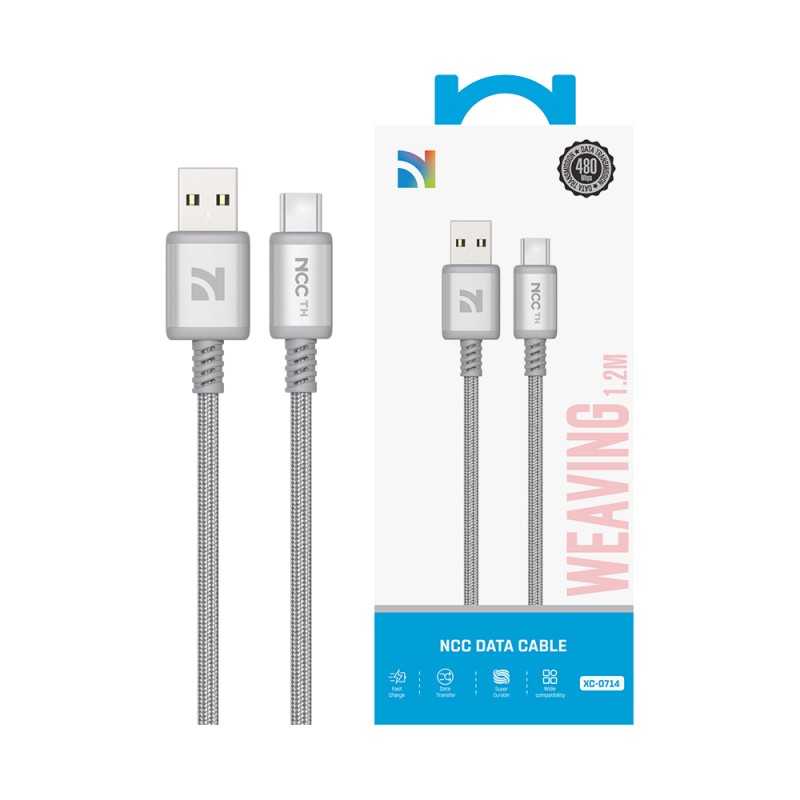 NCC Cavo di Ricarica da USB-A a USB-C 22.5W Intrecciato con Case in Alluminio SC XC-0714 | 1.2M Light Grey