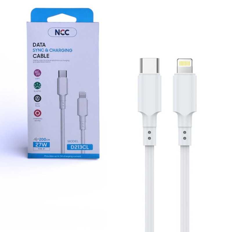 NCC Cavo Di Ricarica da USB-C a Lightning 27W in TPE Ultra Resistente D213CL | 2 Metri Bianco