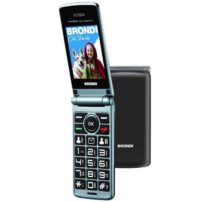 BRONDI AMICO SINCERO+ Cellulare Senior Tasto SOS Tasti Grandi Retroilluminati | Nero