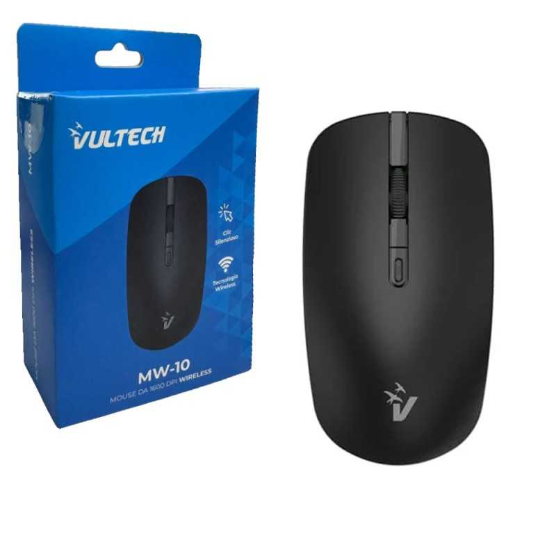 VulTech MW-10N Mouse Wireless 1600 DPI Ambidestro 2.4GHz per PC Notebook | Silenzioso Plug &amp; Play