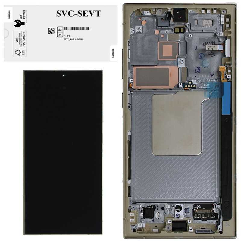 Samsung SERVICE PACK Display LCD ORIGINALE + Frame Per Galaxy S24 Ultra 5G S928 | Titanium Yellow ASSEMBLED