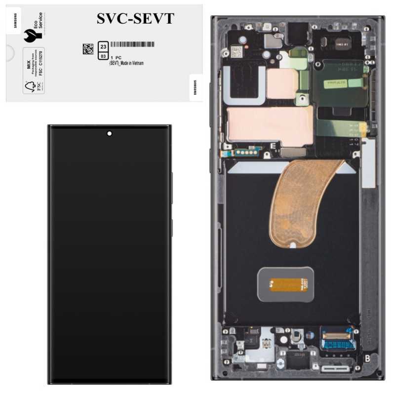Samsung SERVICE PACK Display LCD ORIGINALE + Frame Per Galaxy S23 Ultra 5G S918 | Graphite Gray / Red ASSEMBLATO