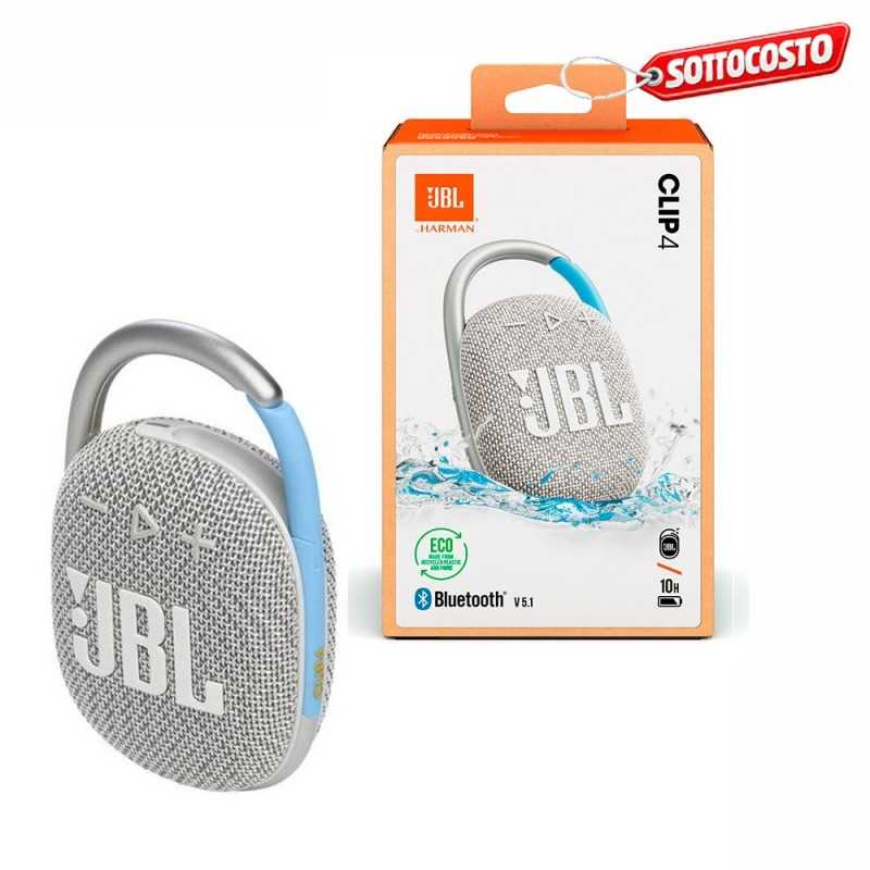 JBL CLIP 4 Eco Speaker Bluetooth Cassa Portatile Waterprood e Dustproof IP67 | Bianco