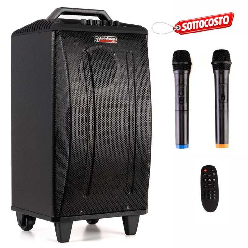 AUDIODESIGN PRO M3 10w/l Partybox Portatile 10" a batteria con 2 microfoni wireless - Potenza Max 250W